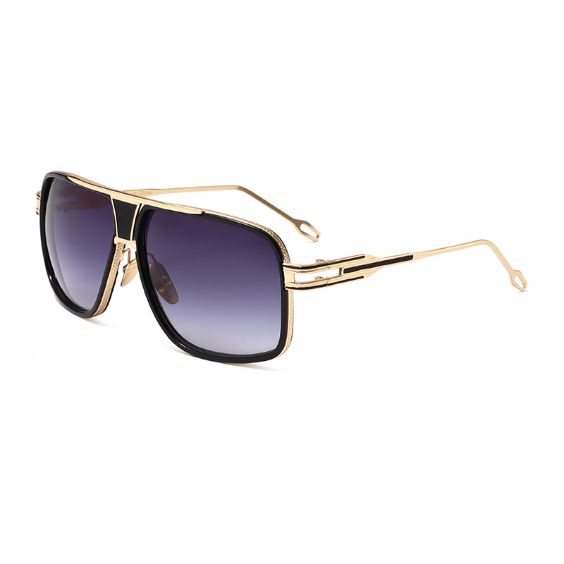 Large Square-Frame UV400 Sunglasses with Hollow-Out Metal Temples WGSG3366