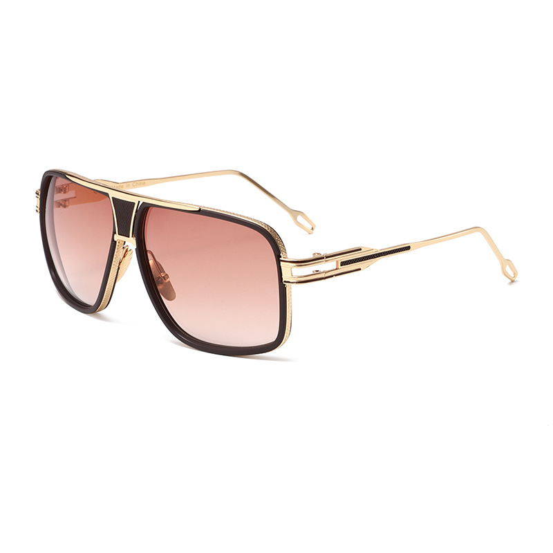 Large Square-Frame UV400 Sunglasses with Hollow-Out Metal Temples WGSG3366