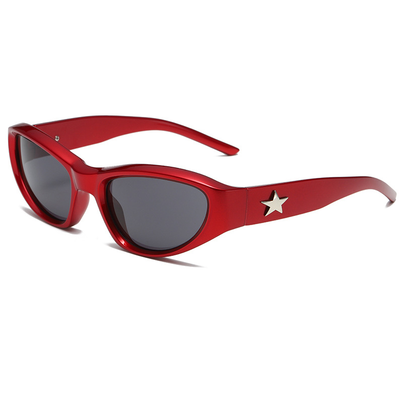 Wrap-Around Cat-Eye UV400 Sunglasses with Pentagram-Detailed PC Temples WGSG3369