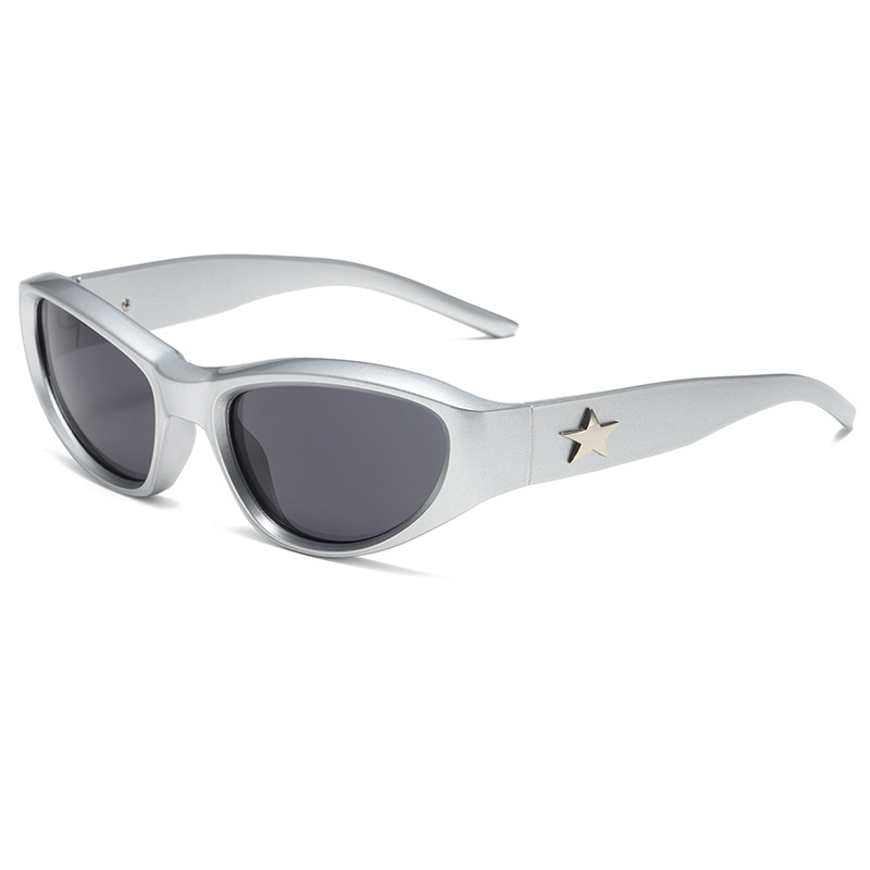 Wrap-Around Cat-Eye UV400 Sunglasses with Pentagram-Detailed PC Temples WGSG3369