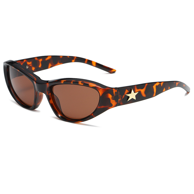 Wrap-Around Cat-Eye UV400 Sunglasses with Pentagram-Detailed PC Temples WGSG3369