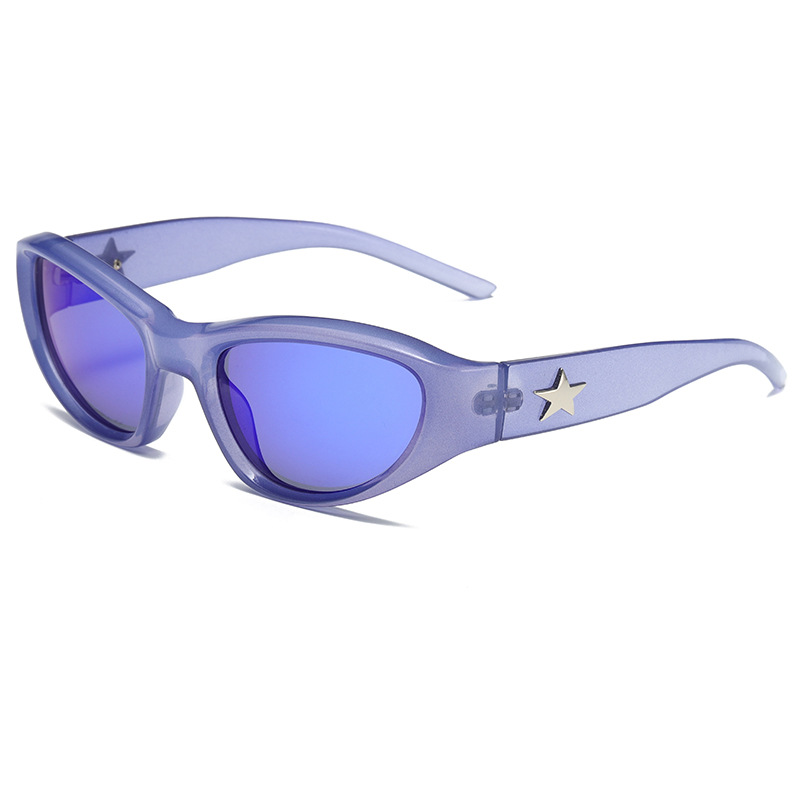 Wrap-Around Cat-Eye UV400 Sunglasses with Pentagram-Detailed PC Temples WGSG3369