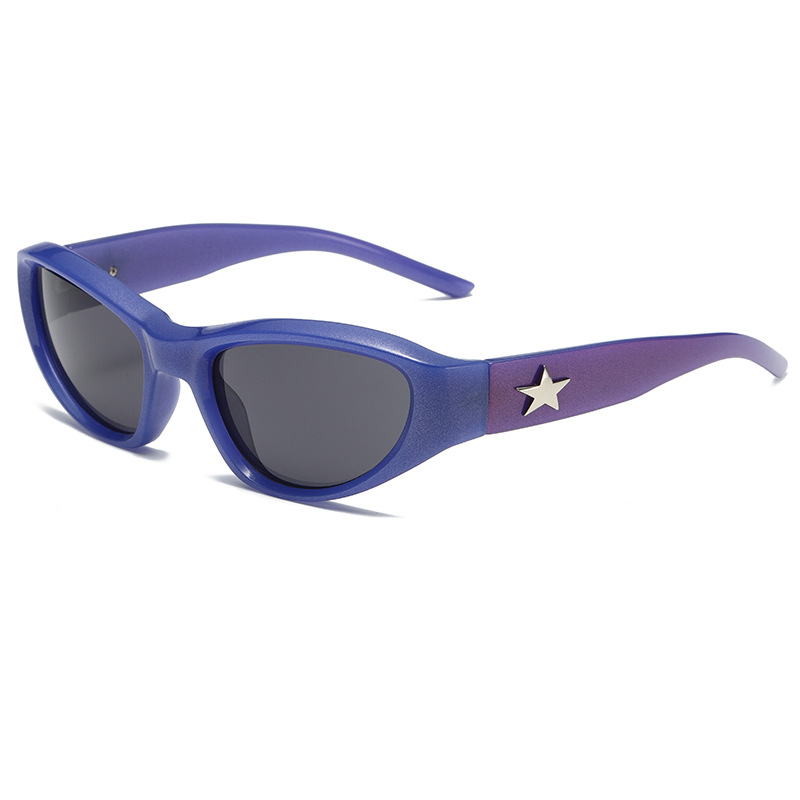 Wrap-Around Cat-Eye UV400 Sunglasses with Pentagram-Detailed PC Temples WGSG3369