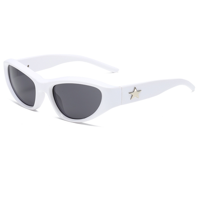 Wrap-Around Cat-Eye UV400 Sunglasses with Pentagram-Detailed PC Temples WGSG3369