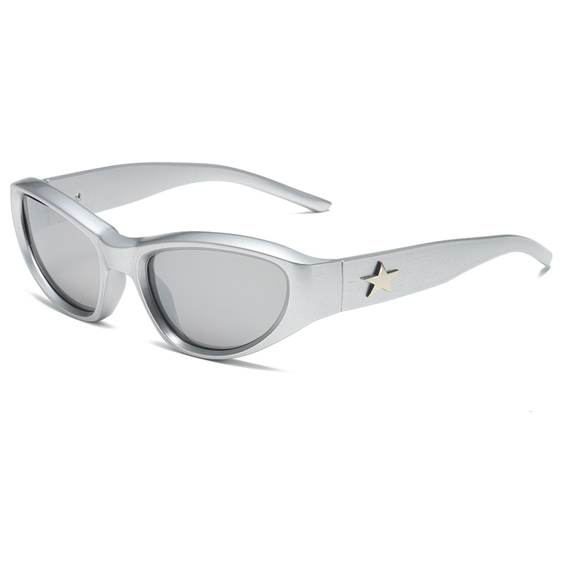 Wrap-Around Cat-Eye UV400 Sunglasses with Pentagram-Detailed PC Temples WGSG3369