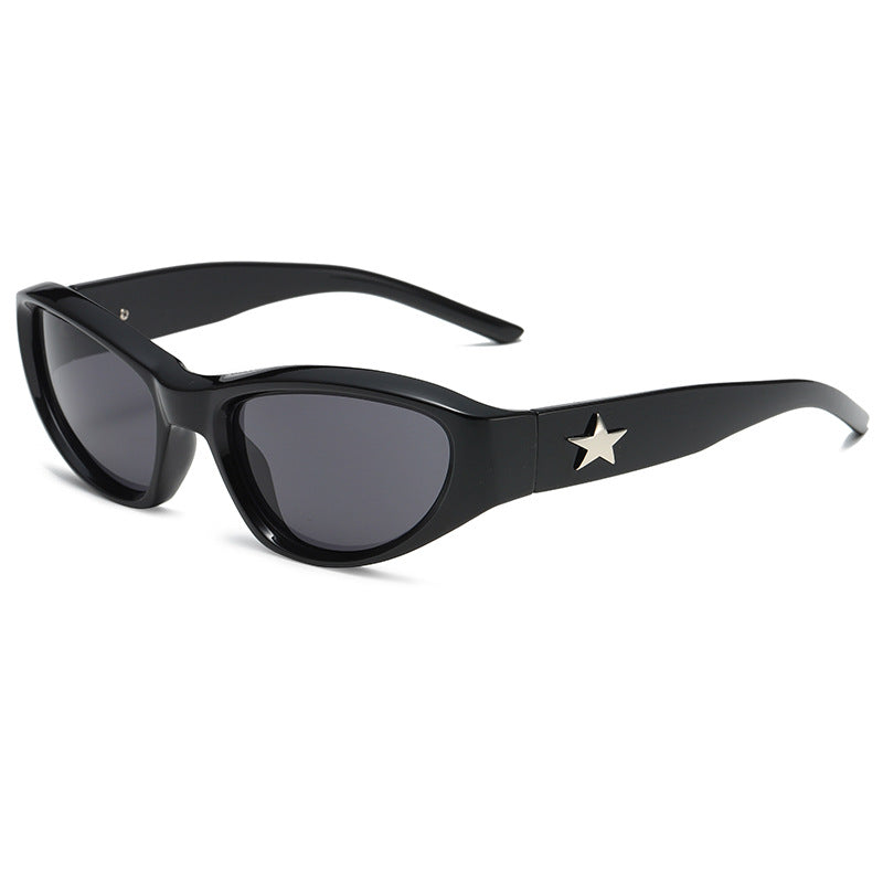 Wrap-Around Cat-Eye UV400 Sunglasses with Pentagram-Detailed PC Temples WGSG3369