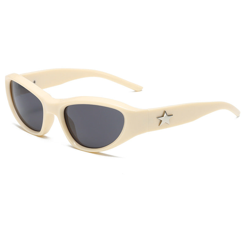 Wrap-Around Cat-Eye UV400 Sunglasses with Pentagram-Detailed PC Temples WGSG3369