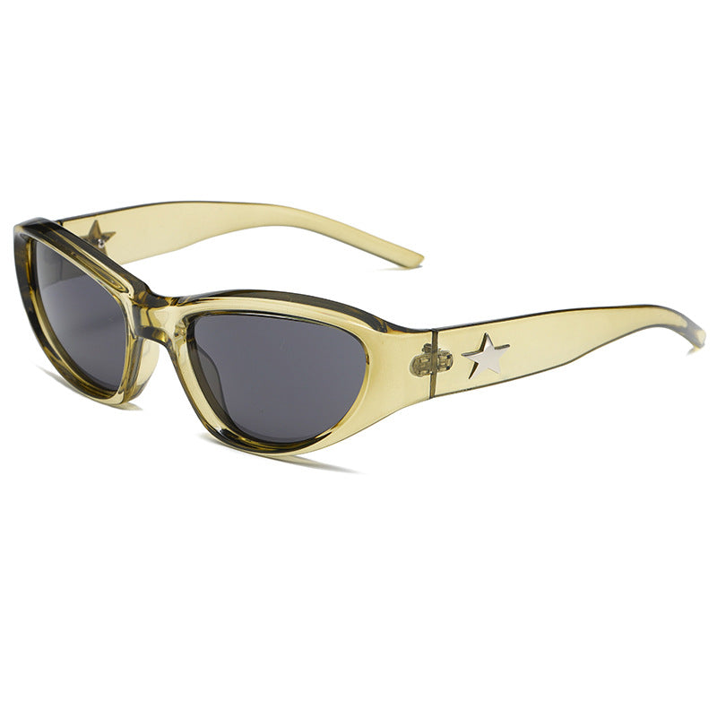 Wrap-Around Cat-Eye UV400 Sunglasses with Pentagram-Detailed PC Temples WGSG3369