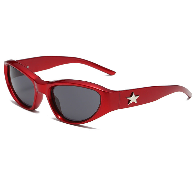 Wrap-Around Cat-Eye UV400 Sunglasses with Pentagram-Detailed PC Temples WGSG3369