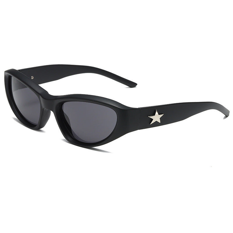 Wrap-Around Cat-Eye UV400 Sunglasses with Pentagram-Detailed PC Temples WGSG3369