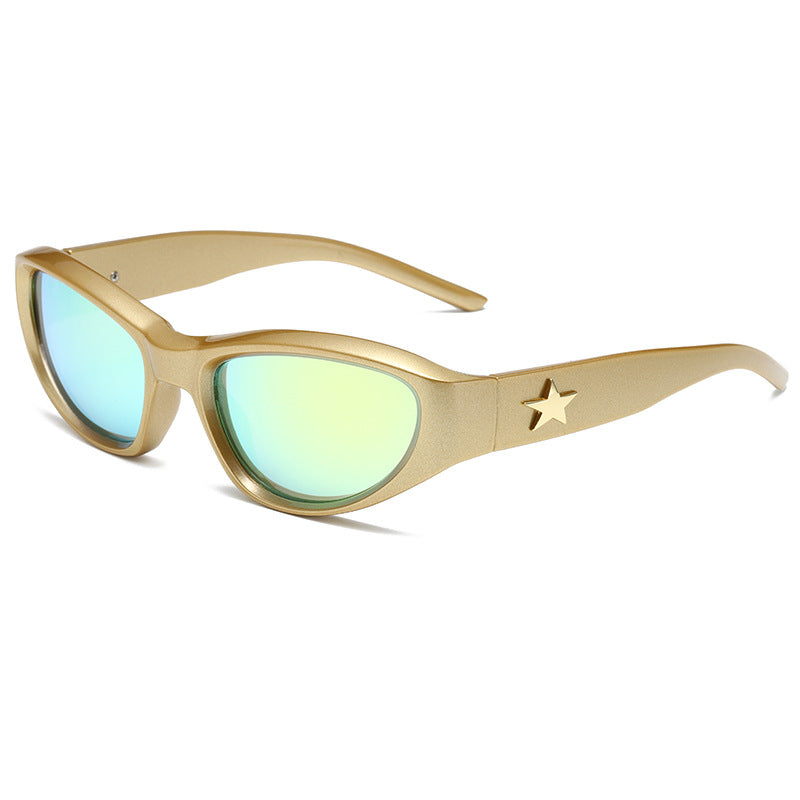 Wrap-Around Cat-Eye UV400 Sunglasses with Pentagram-Detailed PC Temples WGSG3369