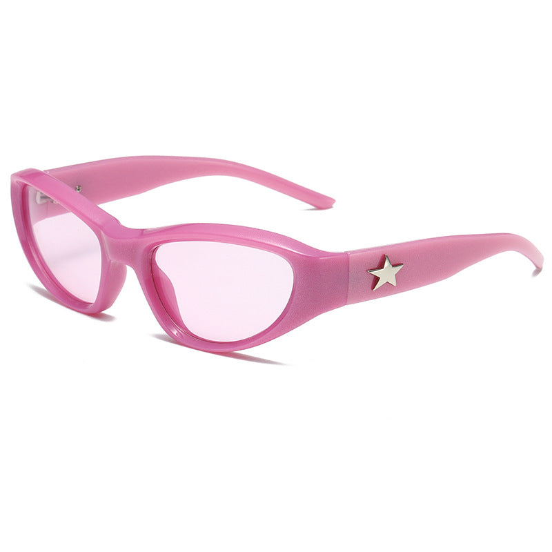 Wrap-Around Cat-Eye UV400 Sunglasses with Pentagram-Detailed PC Temples WGSG3369