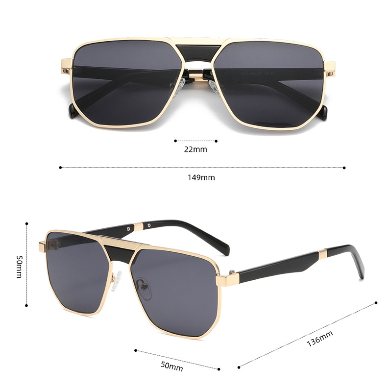Vintage Double-Bridge Metal Aviator Sunglasses - UV Protection, WGSG3411
