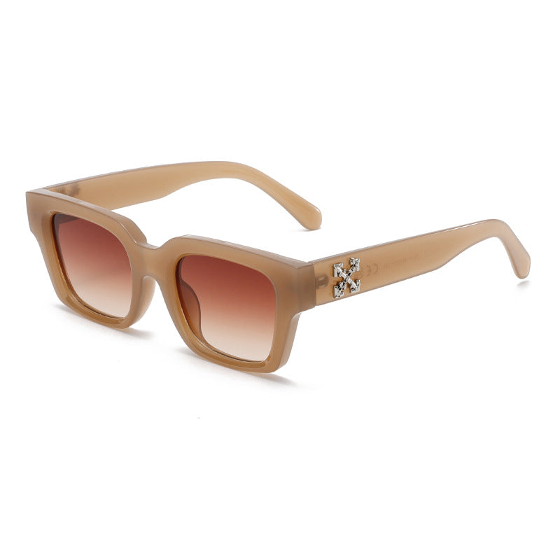 Frosted-Crystal Rectangular UV400 Retro Sunglasses WGSG3517