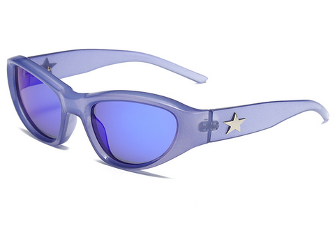 Wrap-Around Cat-Eye UV400 Sunglasses with Pentagram-Detailed PC Temples WGSG3369