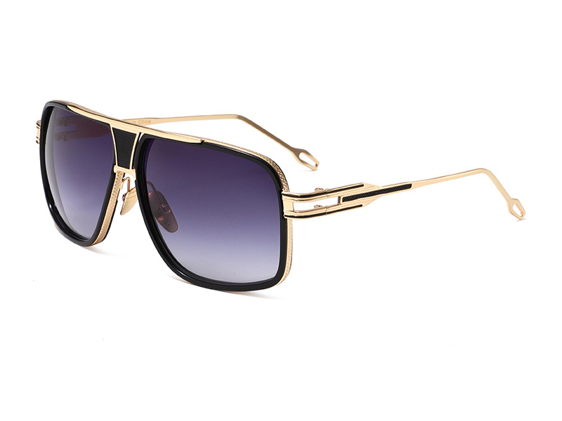 Large Square-Frame UV400 Sunglasses with Hollow-Out Metal Temples WGSG3366