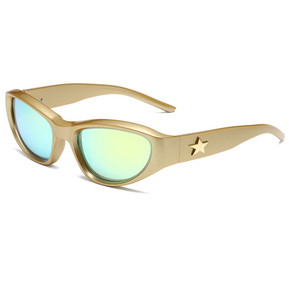 Wrap-Around Cat-Eye UV400 Sunglasses with Pentagram-Detailed PC Temples WGSG3369