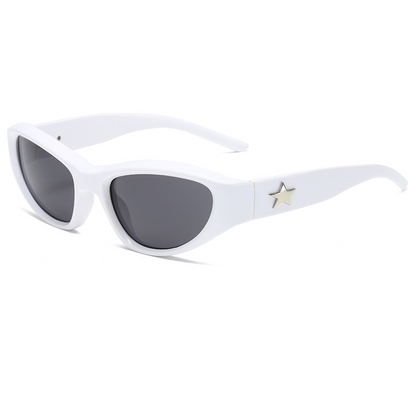 Wrap-Around Cat-Eye UV400 Sunglasses with Pentagram-Detailed PC Temples WGSG3369