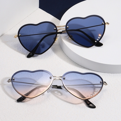Heart-shaped Double Bridge Sunset Gradient Metal Square Sunglasses WGSG2236