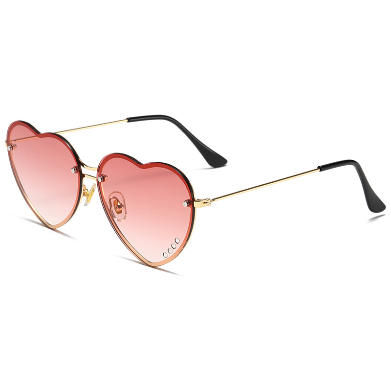 Heart-shaped Double Bridge Sunset Gradient Metal Square Sunglasses WGSG2236