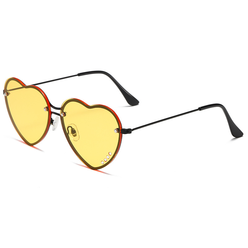 Heart-shaped Double Bridge Sunset Gradient Metal Square Sunglasses WGSG2236