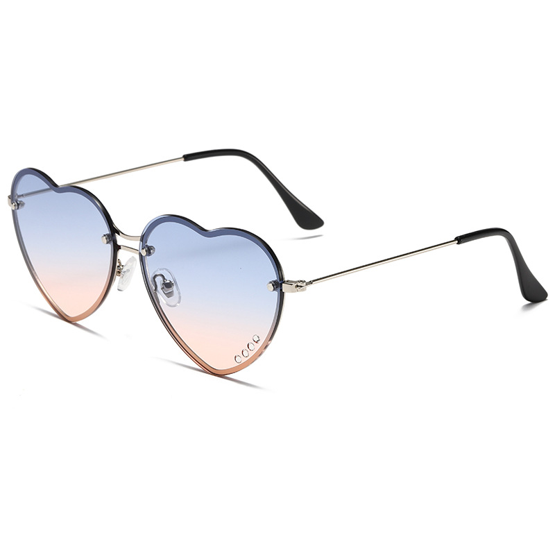 Heart-shaped Double Bridge Sunset Gradient Metal Square Sunglasses WGSG2236