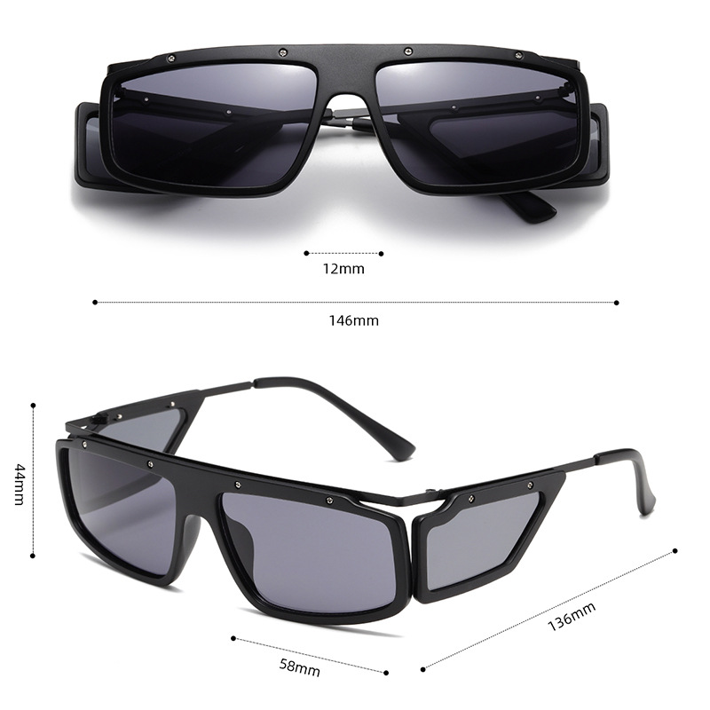 Trend-Forward Oversized Steampunk Y2K Revival Quad-Lens Statement Sunglasses WGSG3188 (32g)