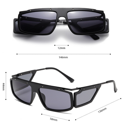 Trend-Forward Oversized Steampunk Y2K Revival Quad-Lens Statement Sunglasses WGSG3188 (32g)