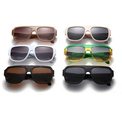 Square-Frame Double-Bridge Aviator-Style UV400 Sunglasses WGSG3452