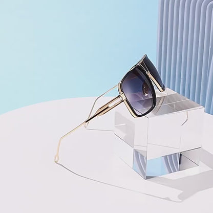 Large Square-Frame UV400 Sunglasses with Hollow-Out Metal Temples WGSG3366