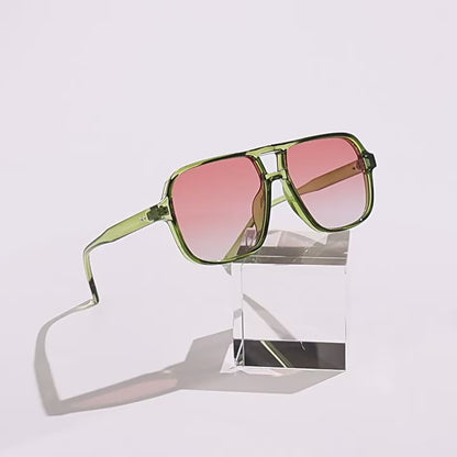 Square-Frame Double-Bridge Aviator-Style UV400 Sunglasses WGSG3452