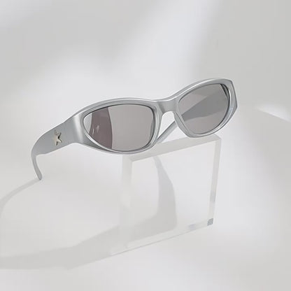 Wrap-Around Cat-Eye UV400 Sunglasses with Pentagram-Detailed PC Temples WGSG3369